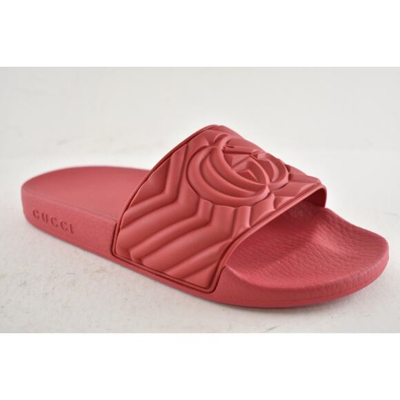 Gucci Deep Coral Red Rubber Quilted GG Logo Flat Pool Slide Slip On Sandal 36 - Picture 5 of 13